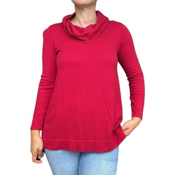 J. Jill Red Cowl Neck Tunic Pullover Sweater Women Size Small Fall Cotton Blend - Picture 1 of 7